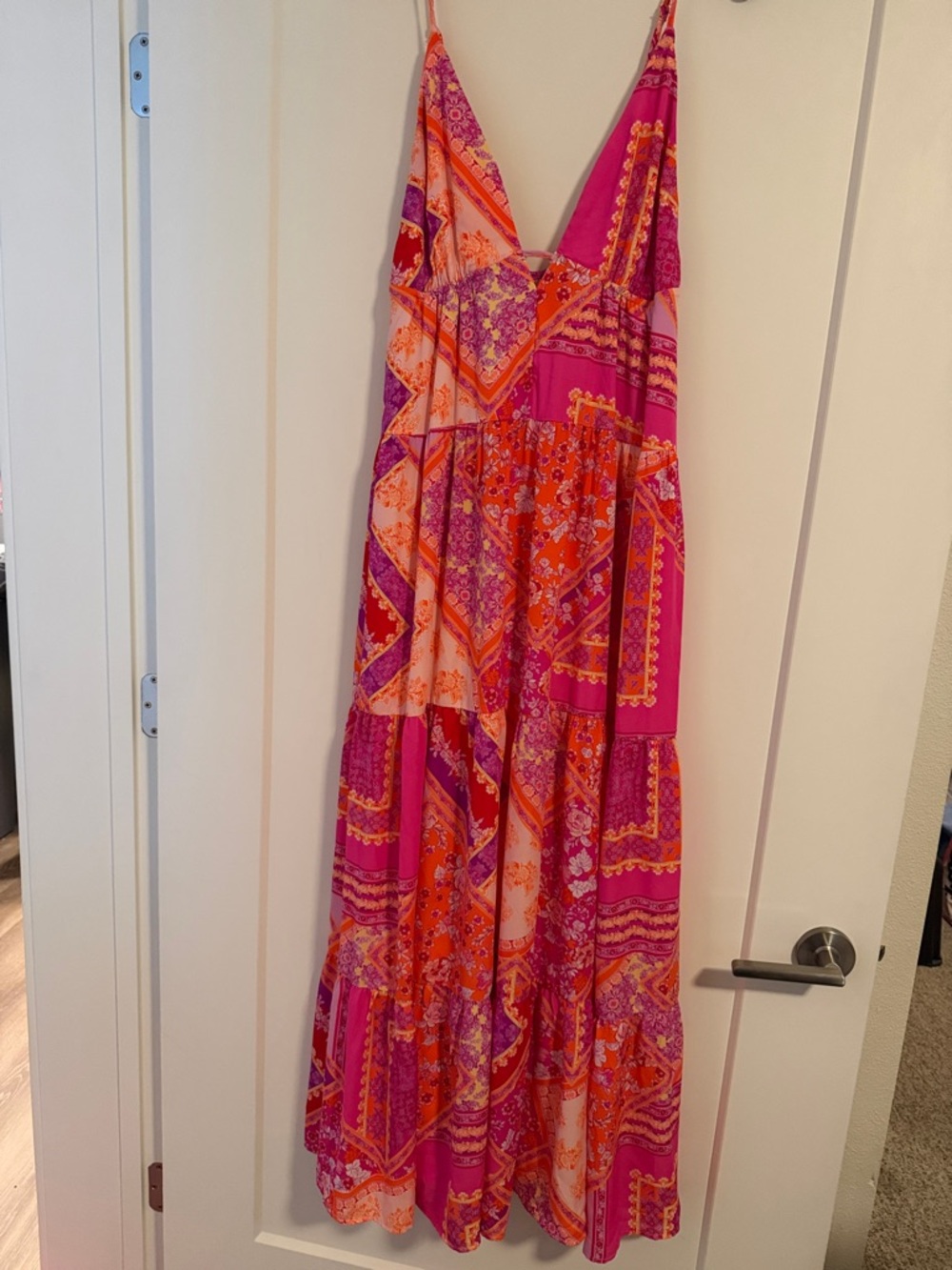 Vici Pink and Orange Patchwork Maxi Dress